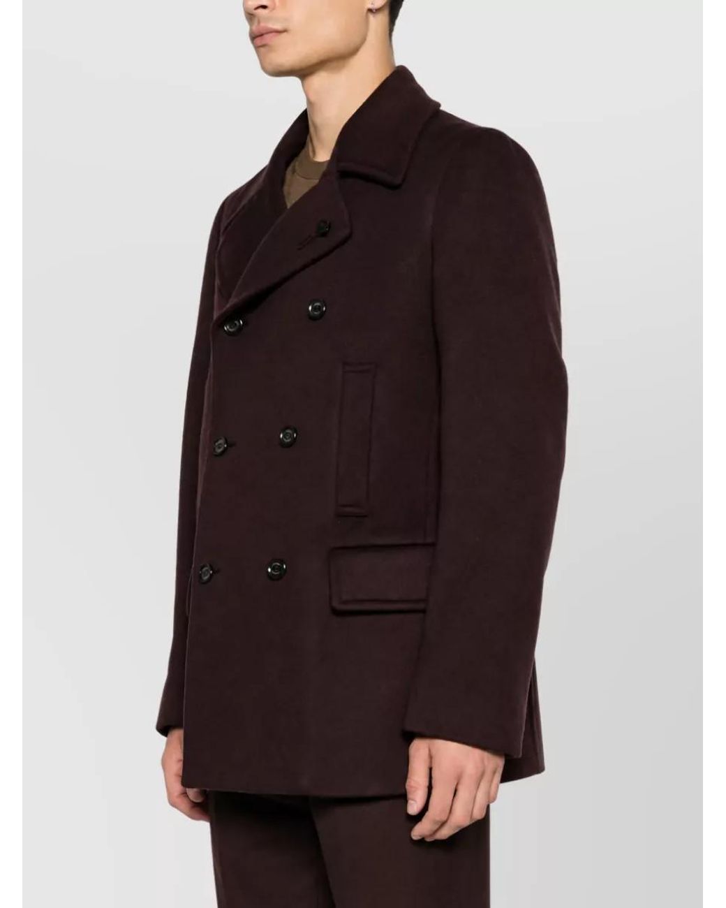 Lardini Purple Wool Felted Double-Breasted Peacoat for men