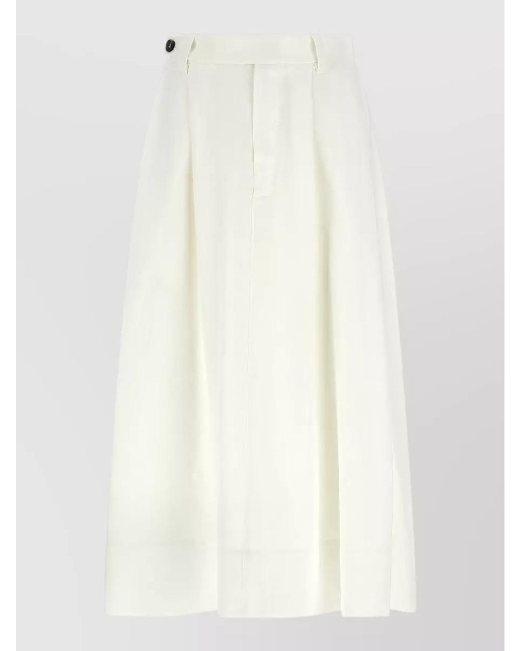 Brunello Cucinelli White Viscose Linen Pleated Flared Midi Skirt