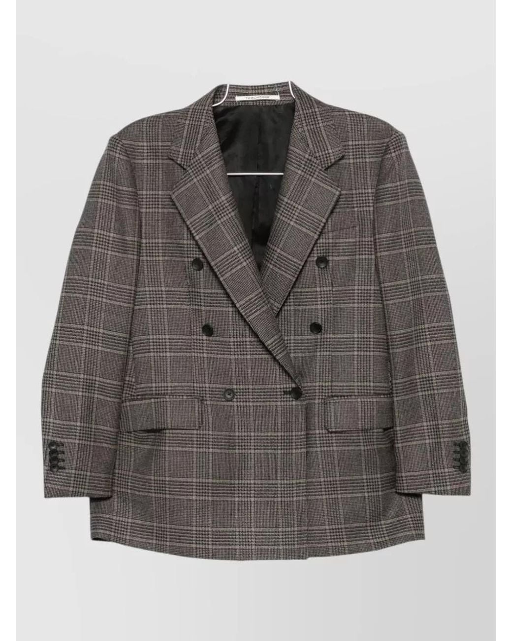 Tagliatore Gray Checked Virgin Wool Double-Breasted Suit Jacket