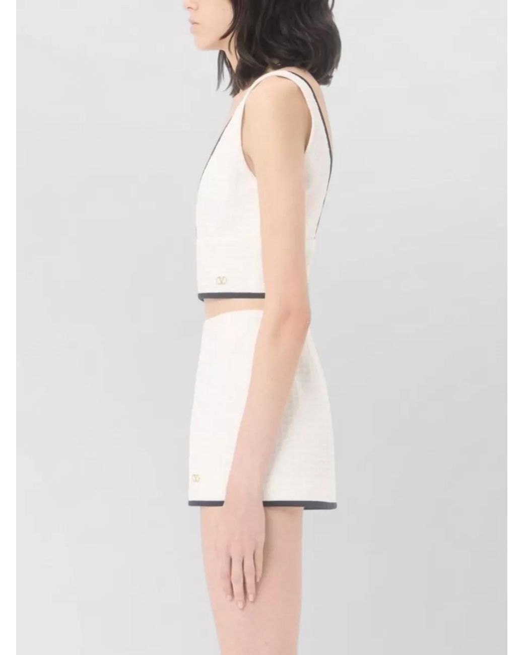 Valentino White Cotton Fitted Skirt