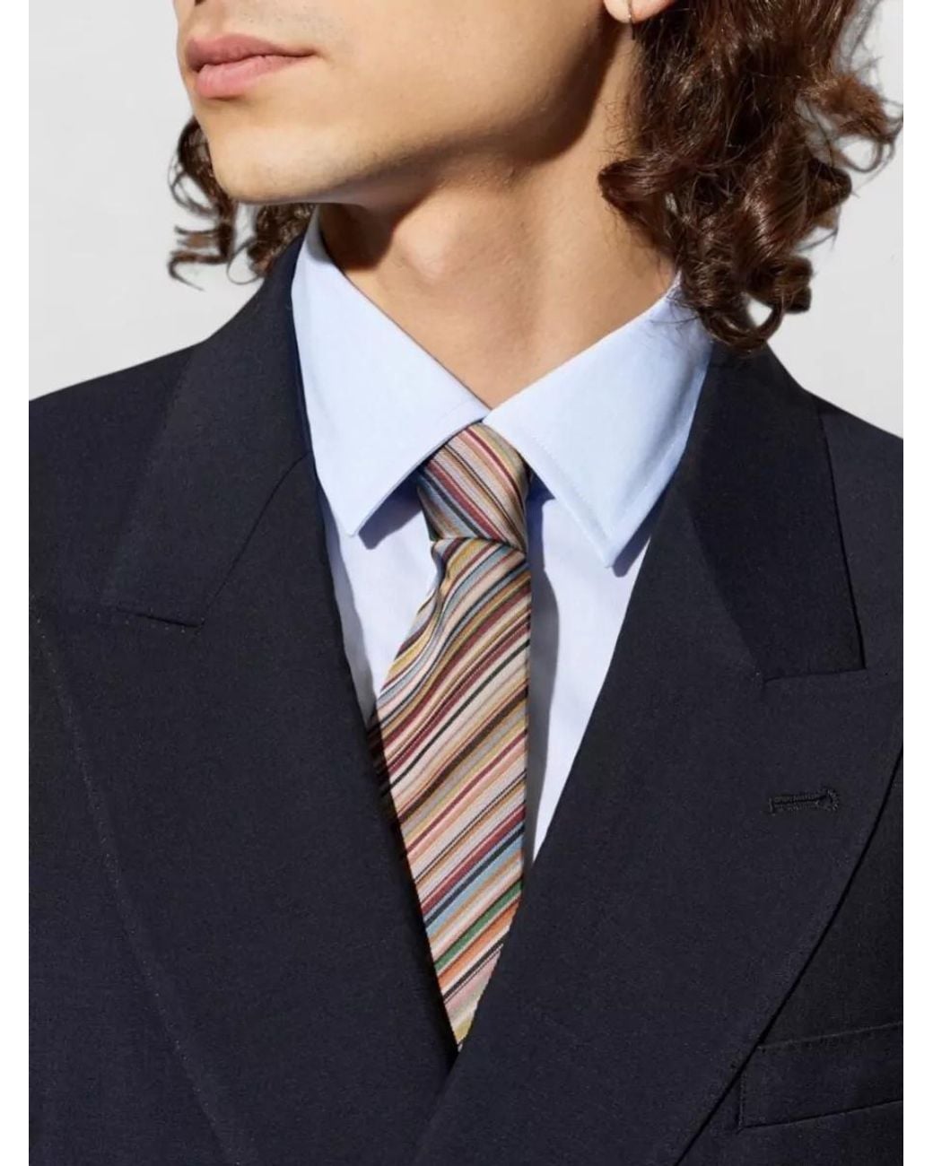 Paul Smith White Silk Signature Stripe Tie for men
