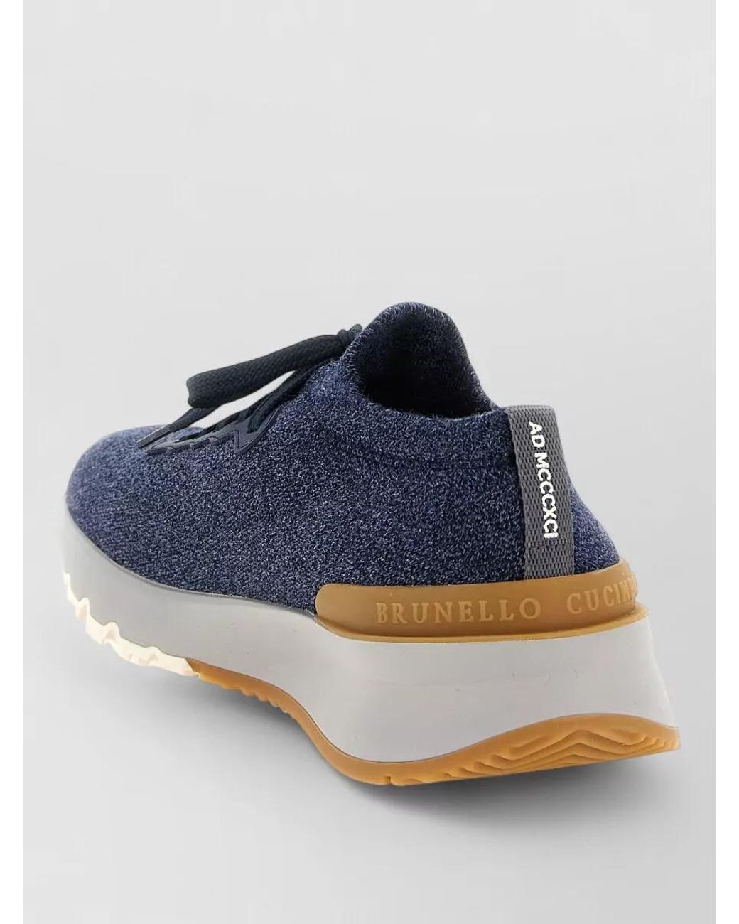 Brunello Cucinelli Blue Jacquard Knit Lace-Up Sneakers for men