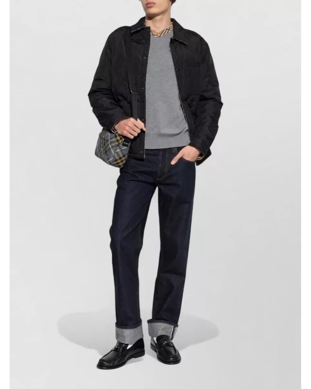 Burberry Gray Wool V-Neck Ribbed Sweater for men