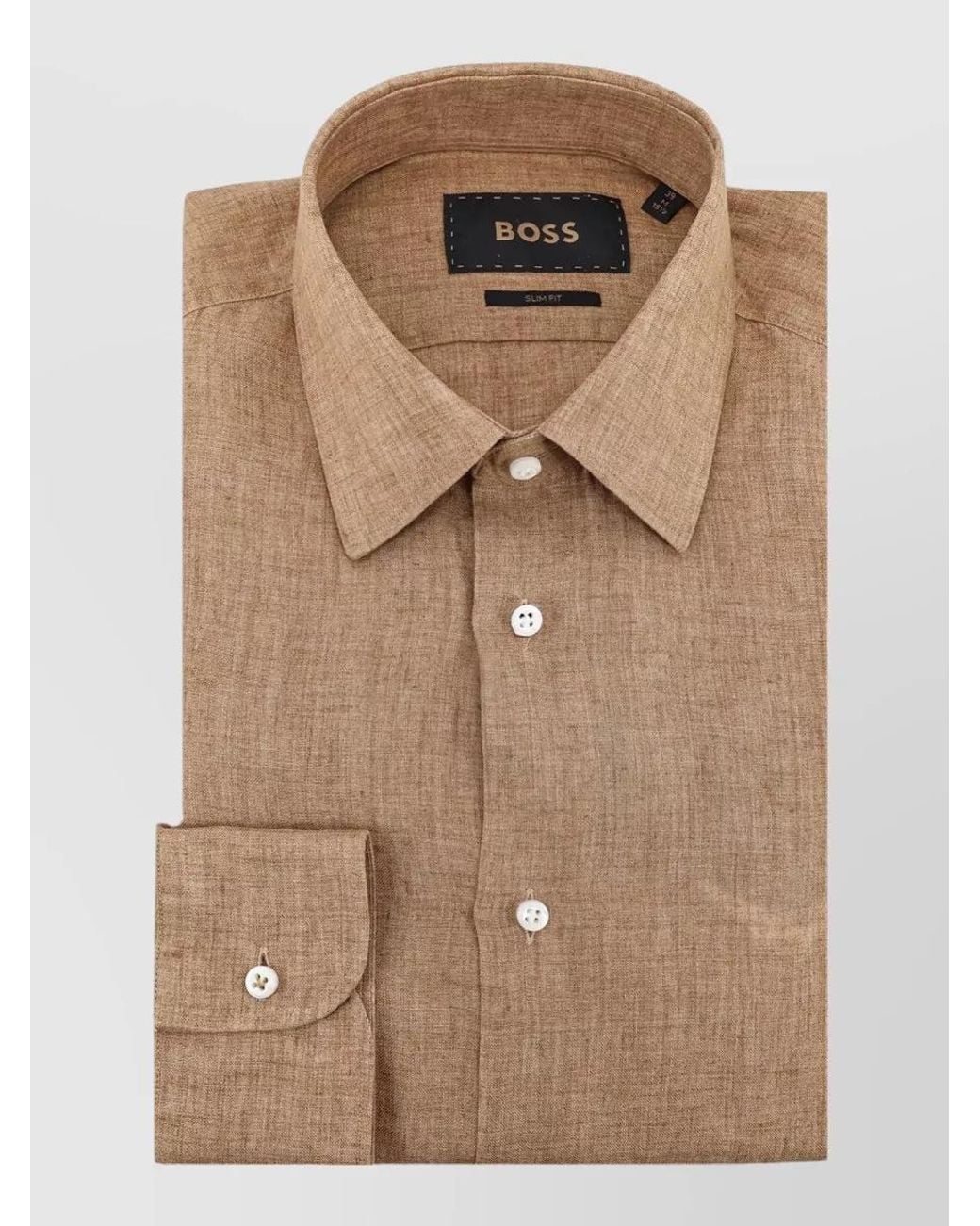 Boss Brown Linen Slim-Fit Long-Sleeve Shirt for men