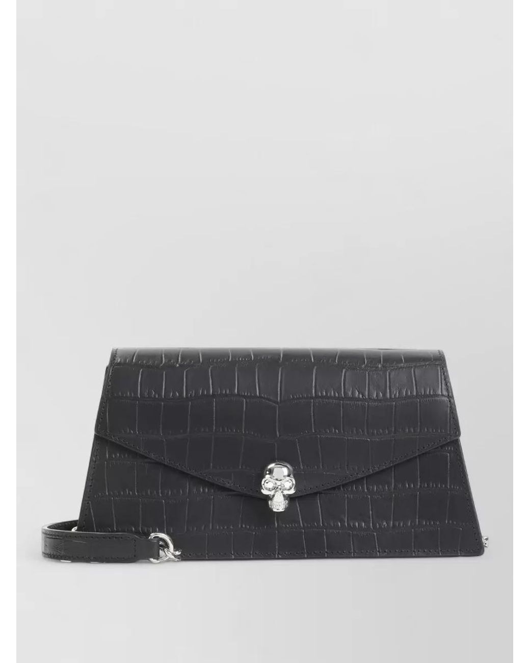 McQueen Gray Skull Mini Leather Clutch Bag