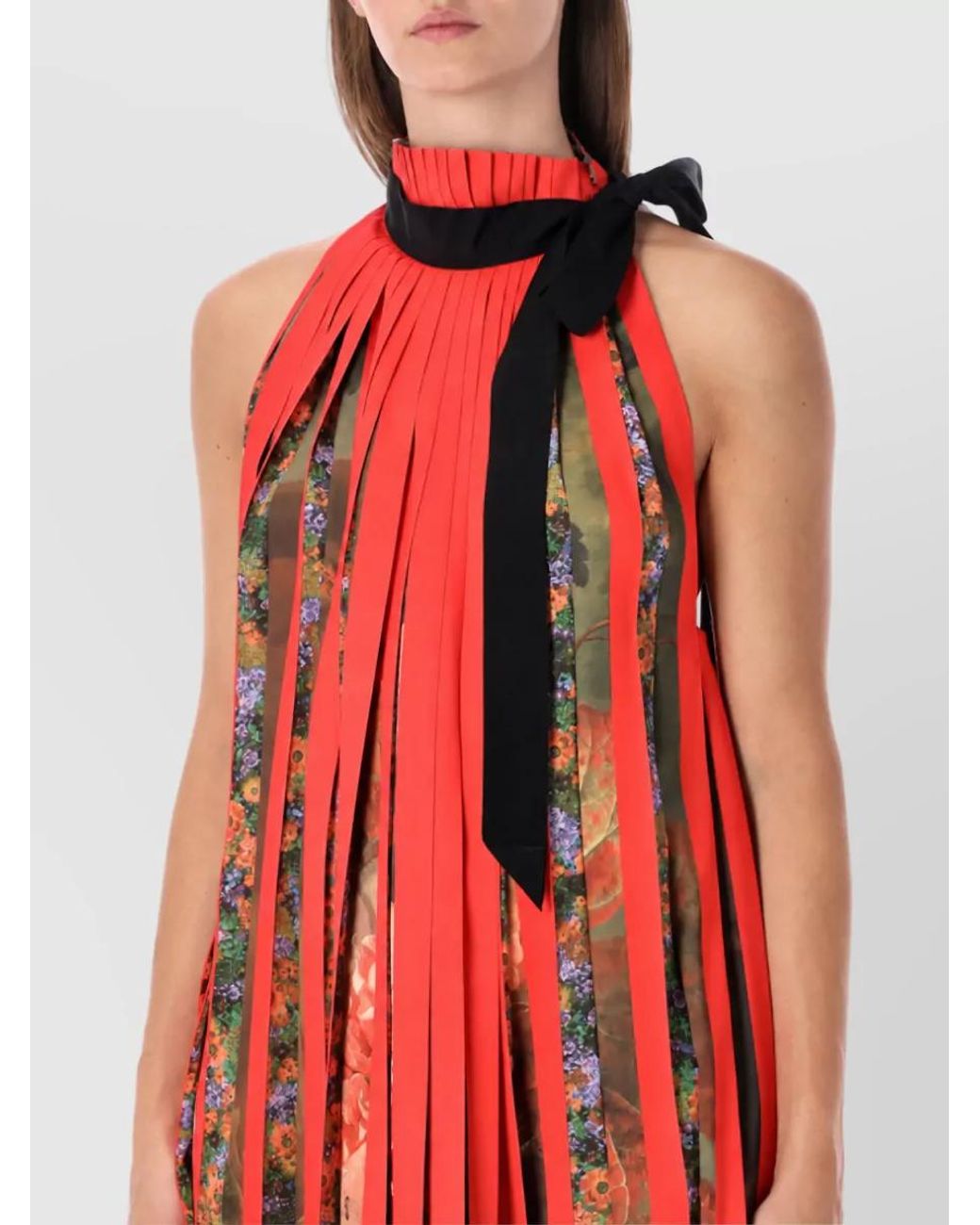 Dries Van Noten Red Pleated Fringe Midi Dress