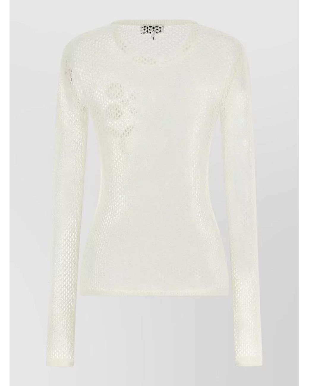 Ganni White Organic Cotton Pointelle Knit Sweater