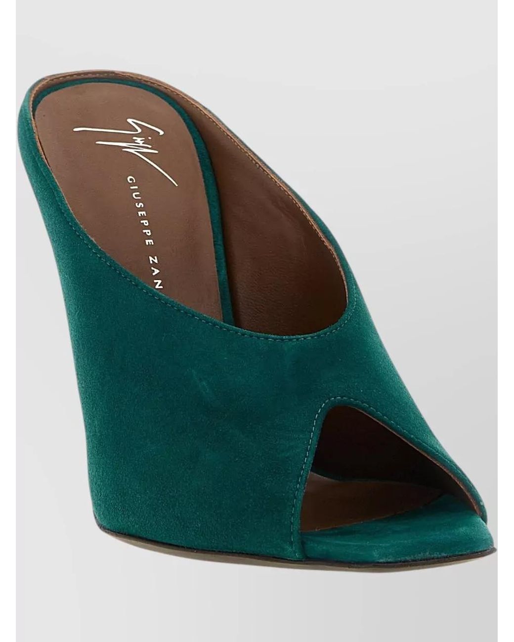 Giuseppe Zanotti Green Suede Leather V-Neck Mules