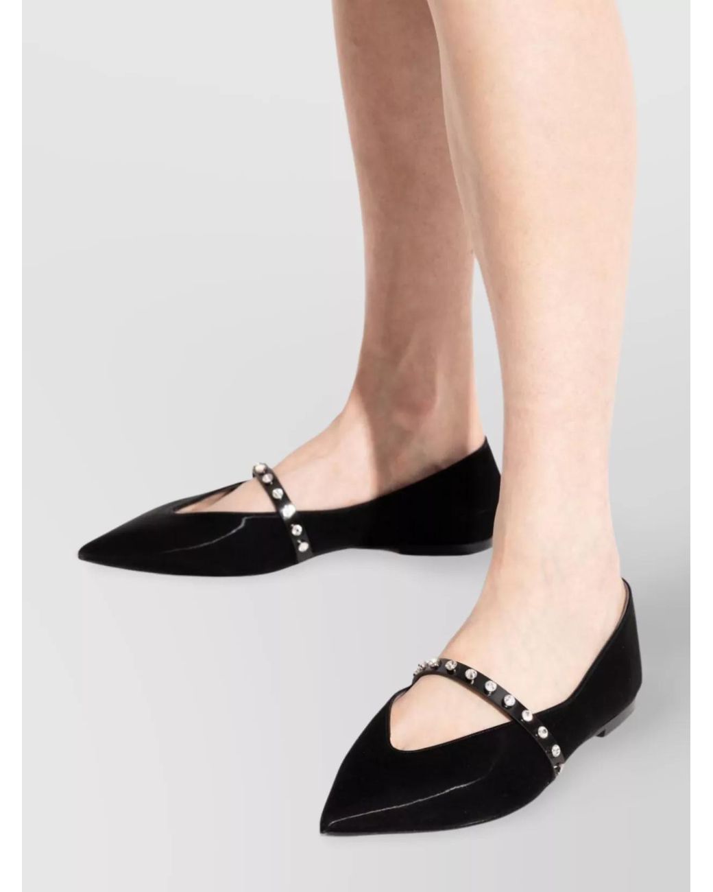 McQueen Black Leather Pointed-Toe Ballerina Shoes