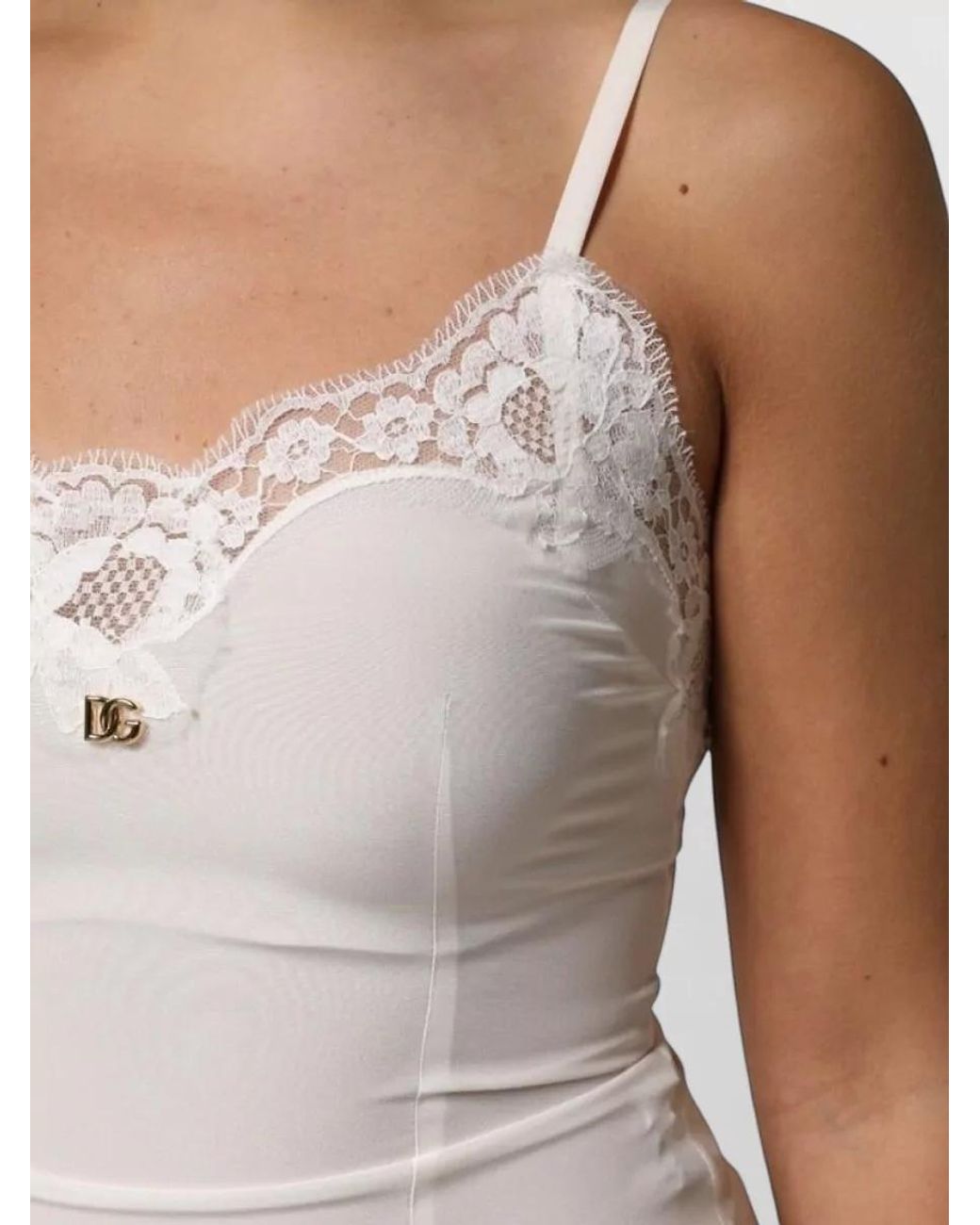 Dolce & Gabbana White Silk Lace Slip Midi Dress