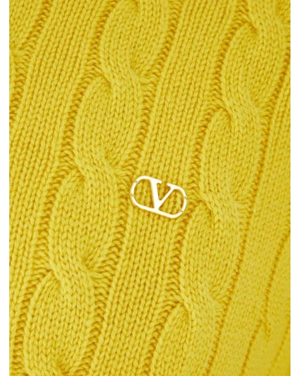 Valentino Yellow Cable-Knit Cashmere Crew-Neck Jumper for men