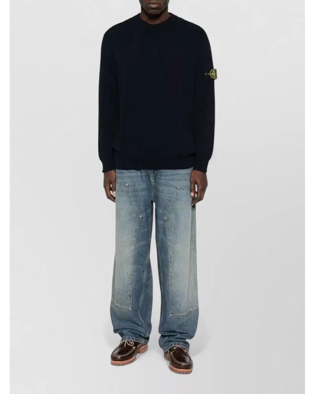 Stone Island Blue Ribbed Regular-Fit Cotton Crewneck Sweater for men