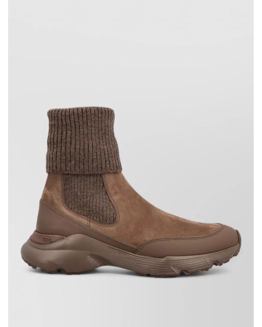 Tod's Brown Suede Ribbed-Knit Slip-On Sneakers