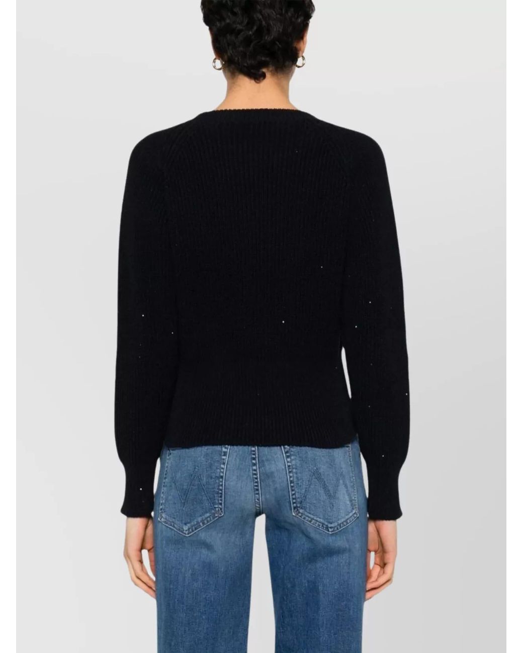 Fabiana Filippi Black Ribbed Cotton Linen Crewneck Jumper