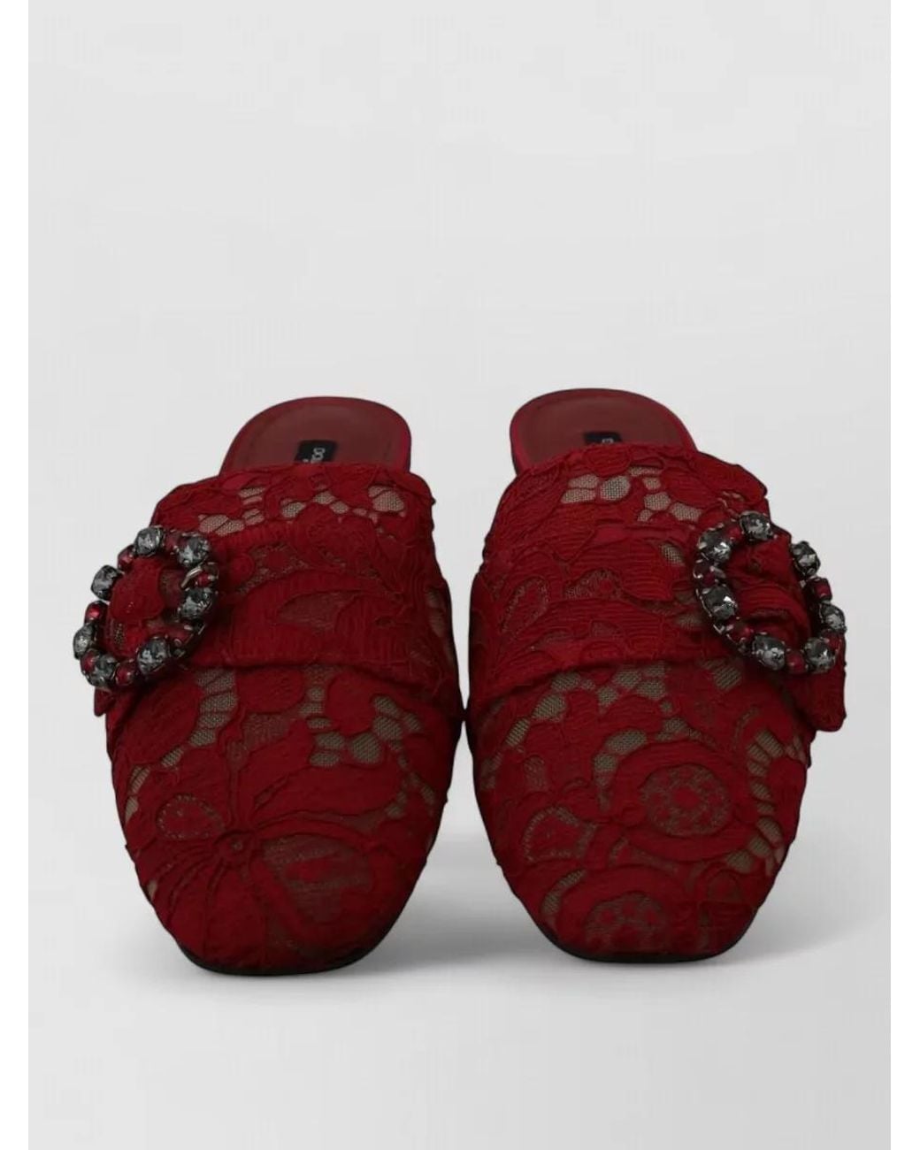 Dolce & Gabbana Red Crystal-Embellished Lace Mules