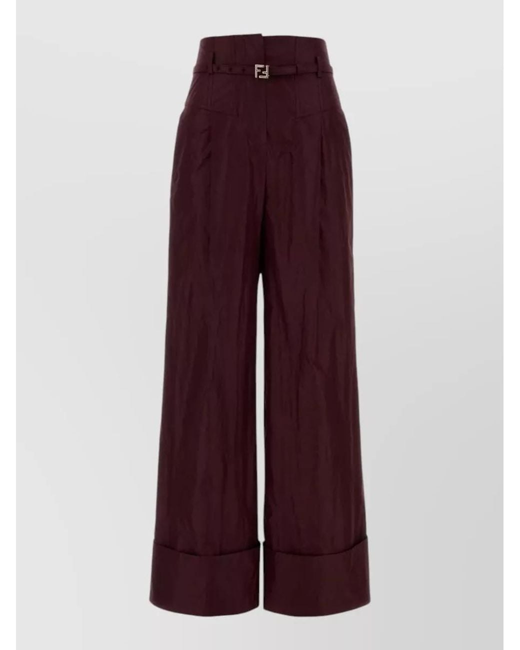 Fendi Purple Silk High-Rise Wide-Leg Belted Trousers