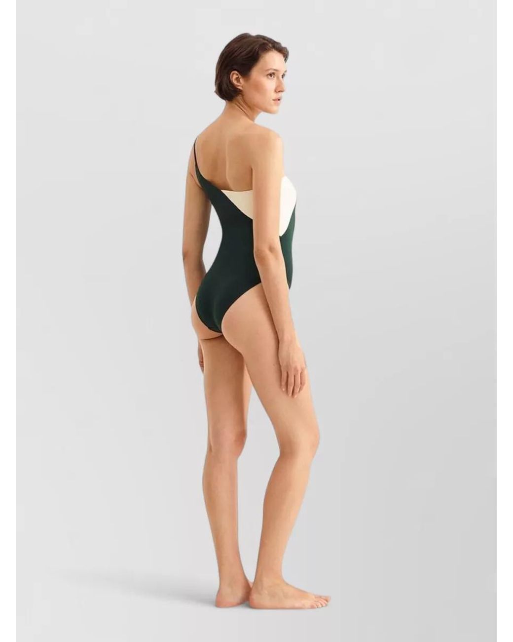 Eres Green Two-Tone One-Shoulder Swimsuit