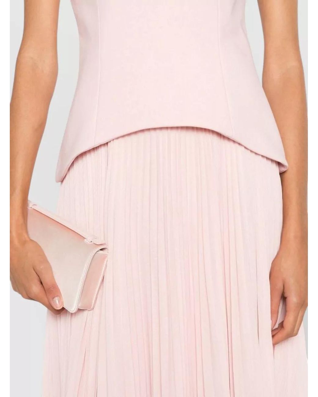 Solace London Pink Pleated Strapless Asymmetric Peplum Maxi Dress