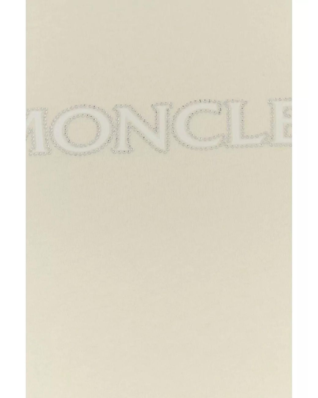 Moncler White Cotton Ribbed Crew Neck Crystal Embellished Logo Patch Short Sleeve T-Shirt