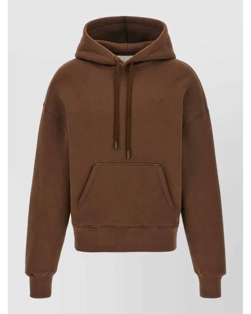 AMI Brown Cotton-Blend Logo-Embroidered Hoodie