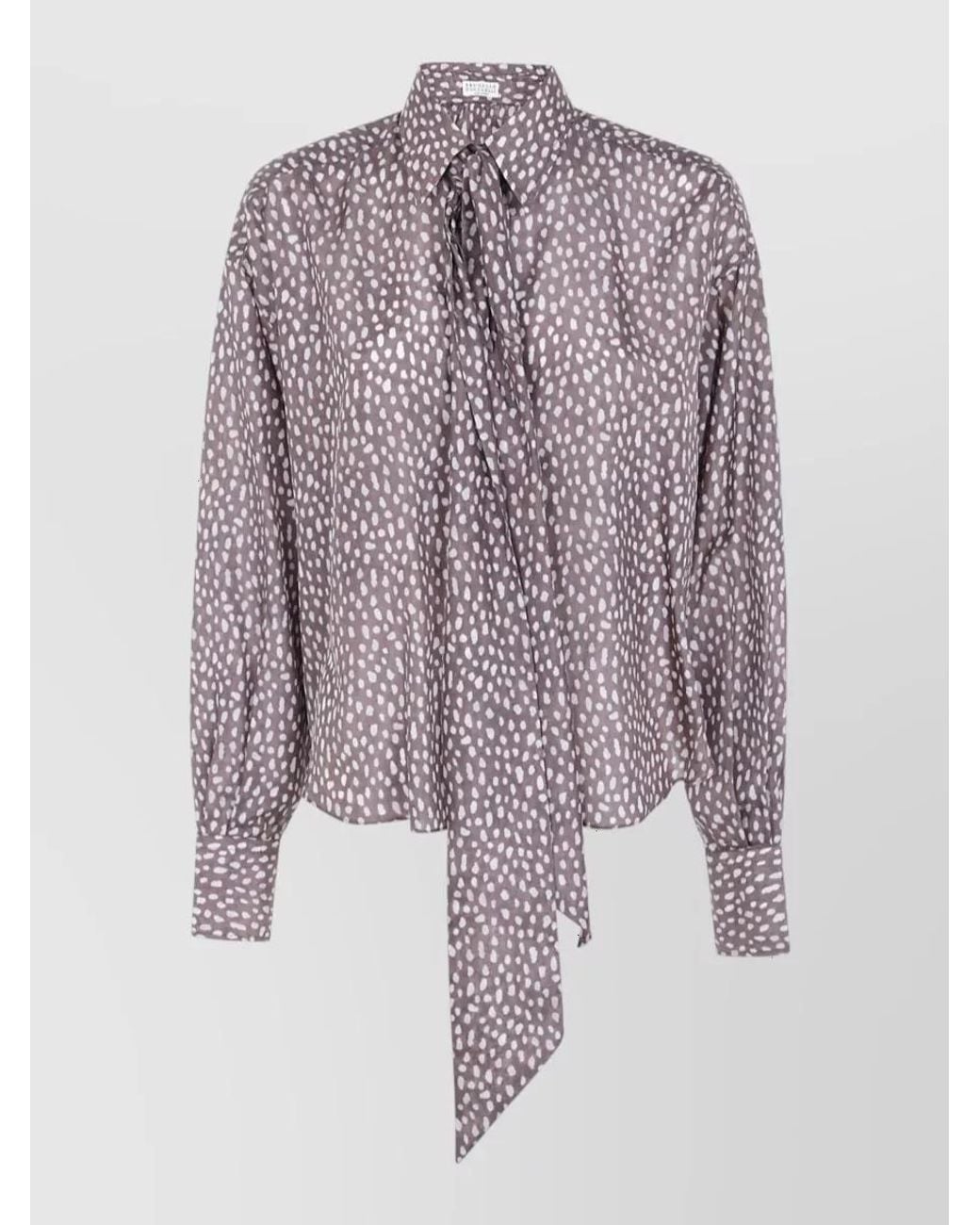Brunello Cucinelli Purple Silk Floral-Print Shirt