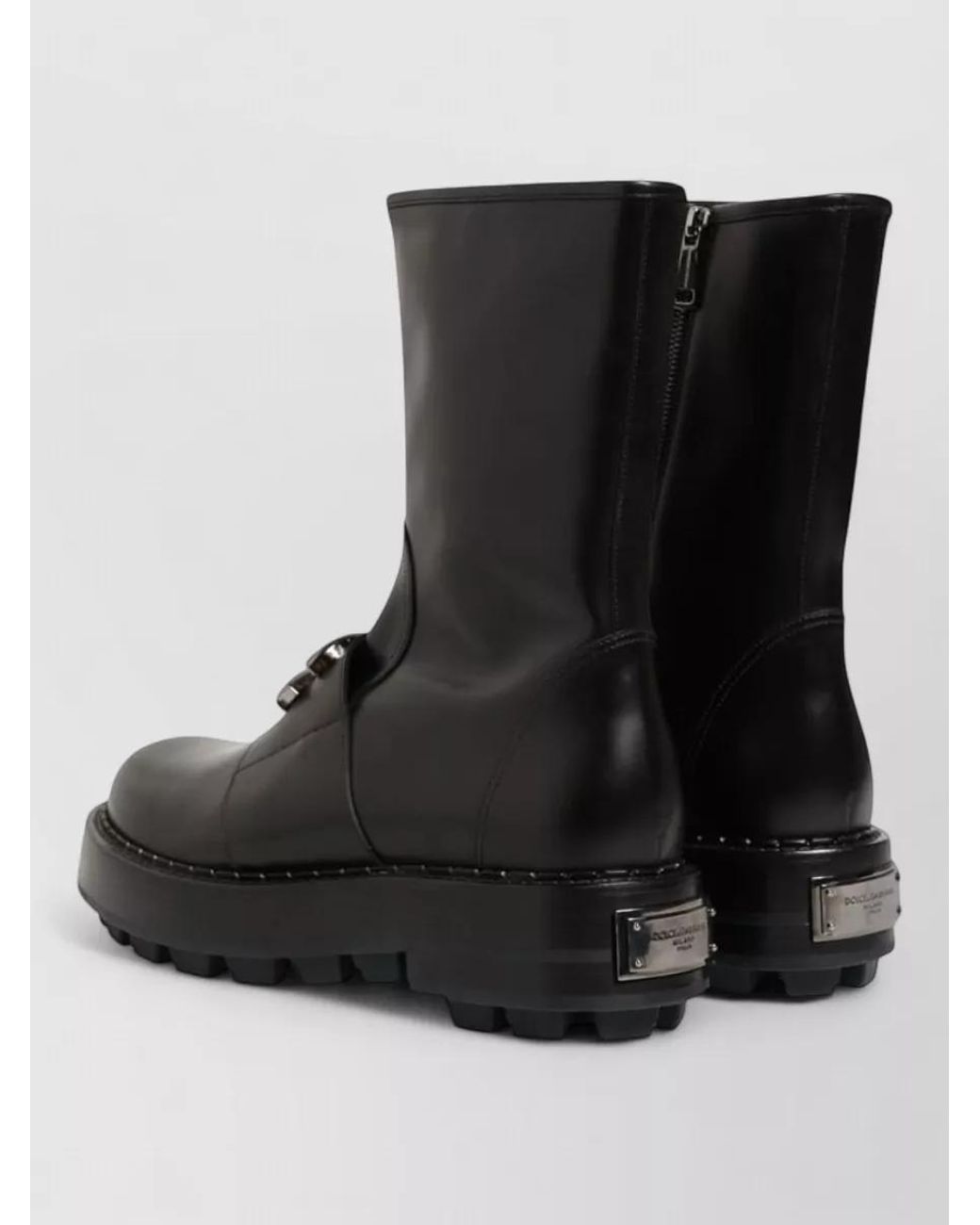Dolce & Gabbana Black Leather Mid-Calf Biker Boots for men