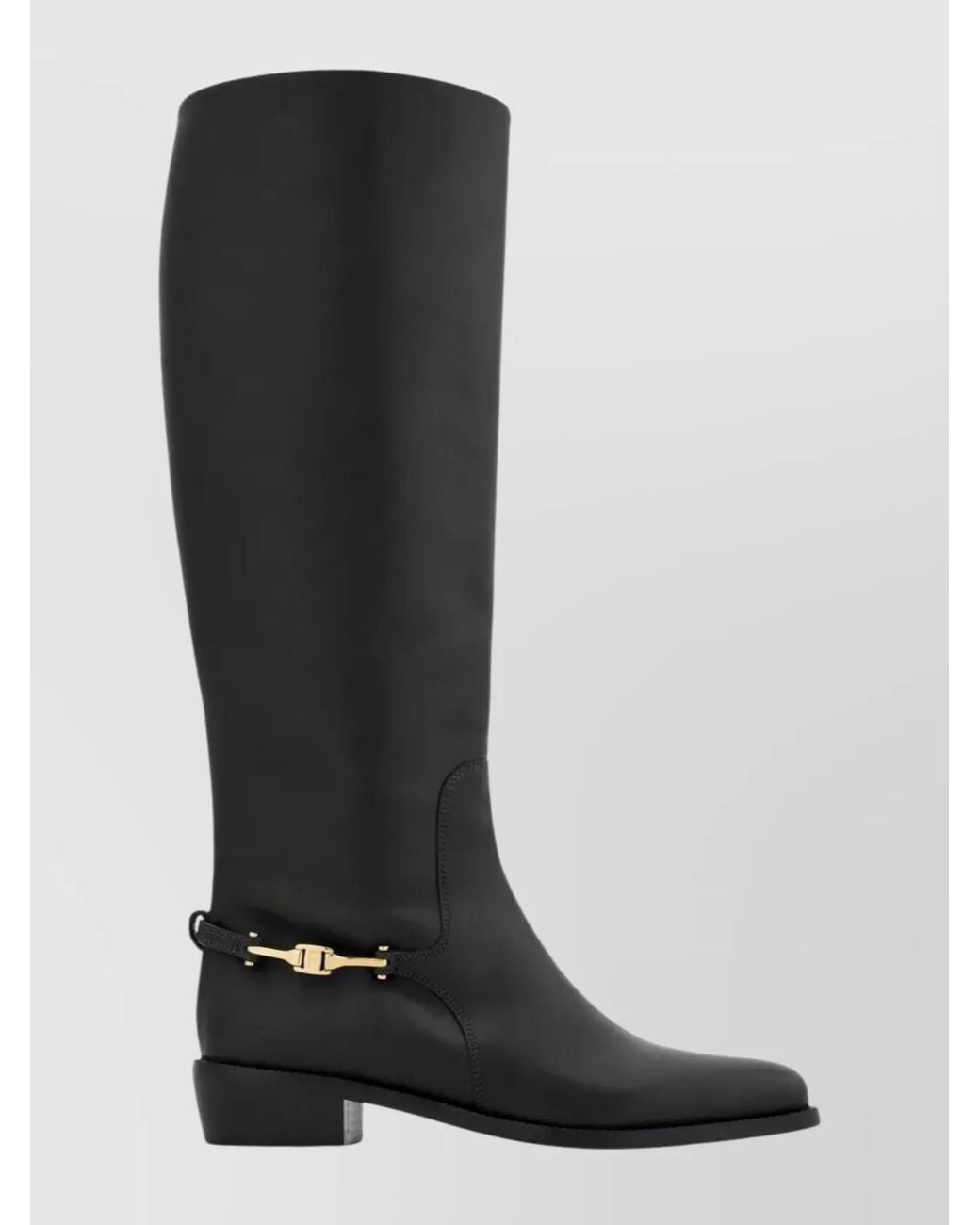 Ferragamo Black Leather Knee Boots