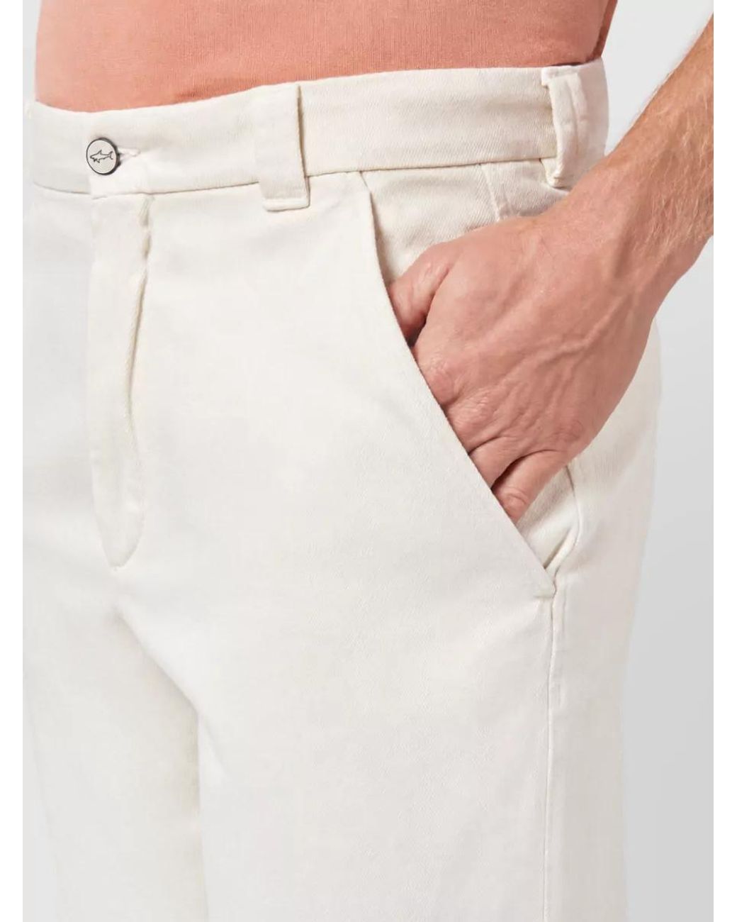 Paul & Shark White Cotton Wide-Leg Trousers for men