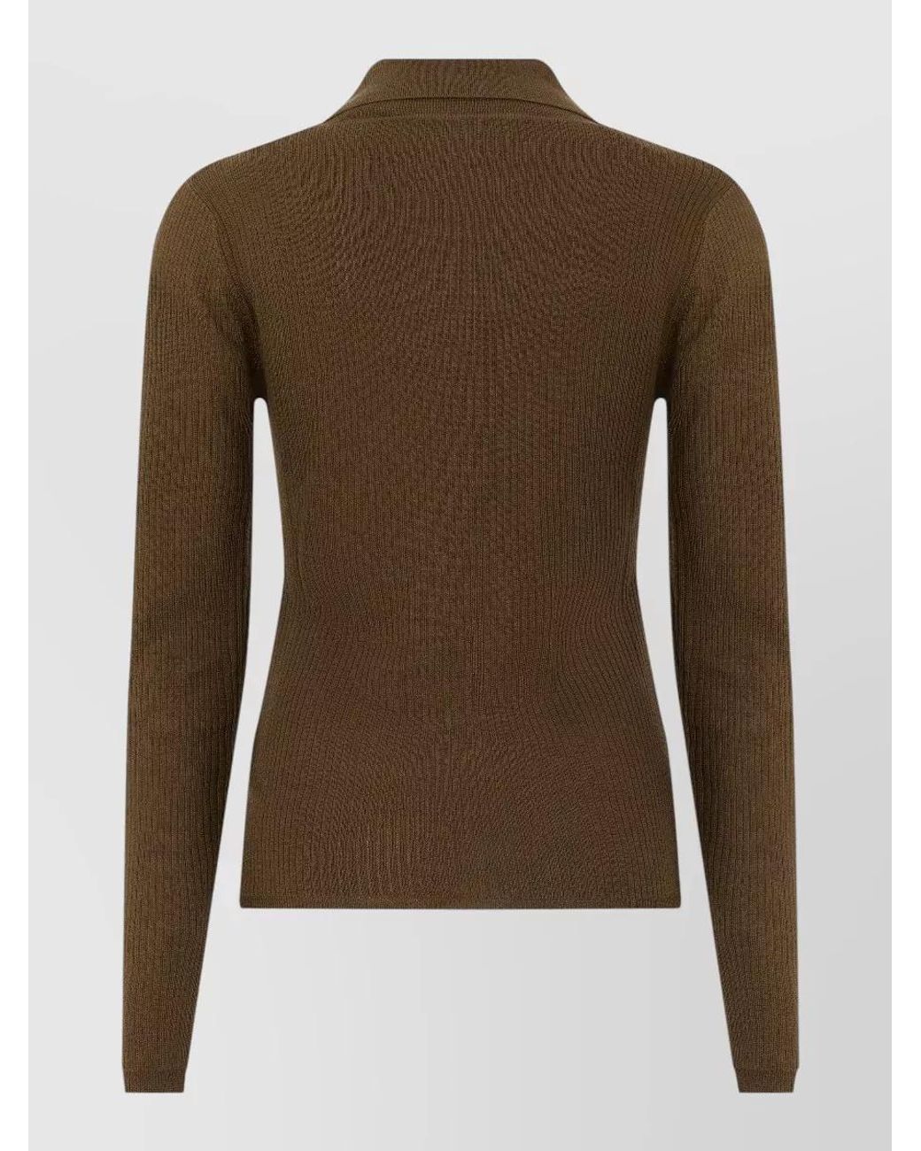 Max Mara Brown Silk Cashmere Long-Sleeve Polo Jumper