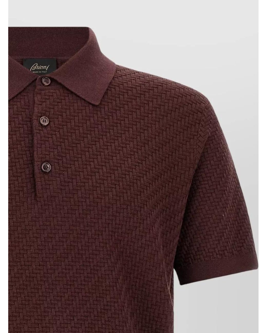 Brioni Red Silk Cashmere Trama Weaving Short-Sleeve Polo Shirt for men
