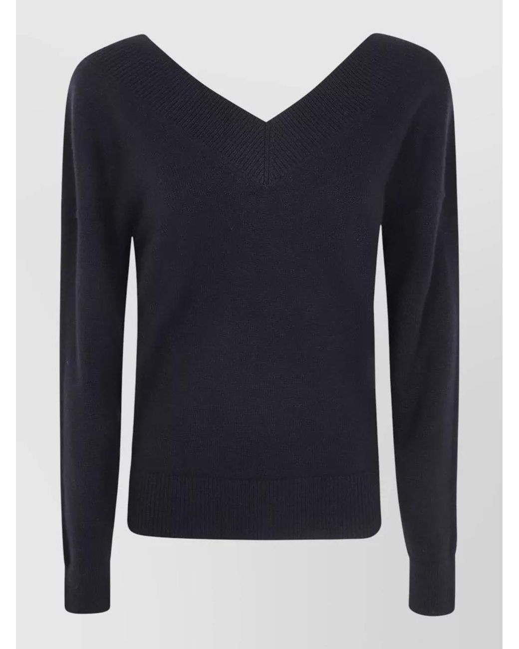 Tom Ford Blue Cashmere Off-Shoulder V-Neck Sweater