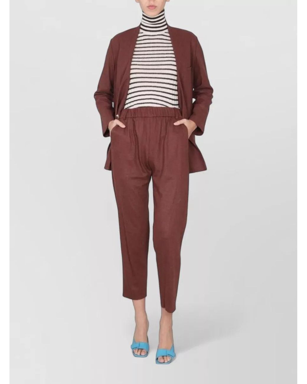 Alysi Red Wool Cigarette Cropped Trousers