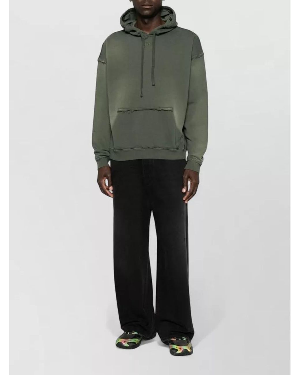 DIESEL Green Cotton Hooded Loose-Fit Sweatshirt for men