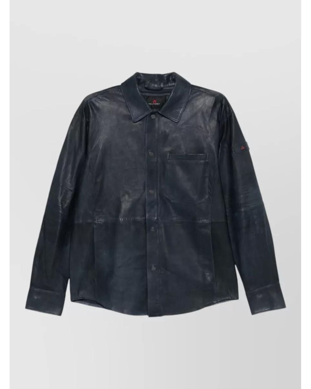 Peuterey Blue Calf Leather Buttoned Leather Jacket