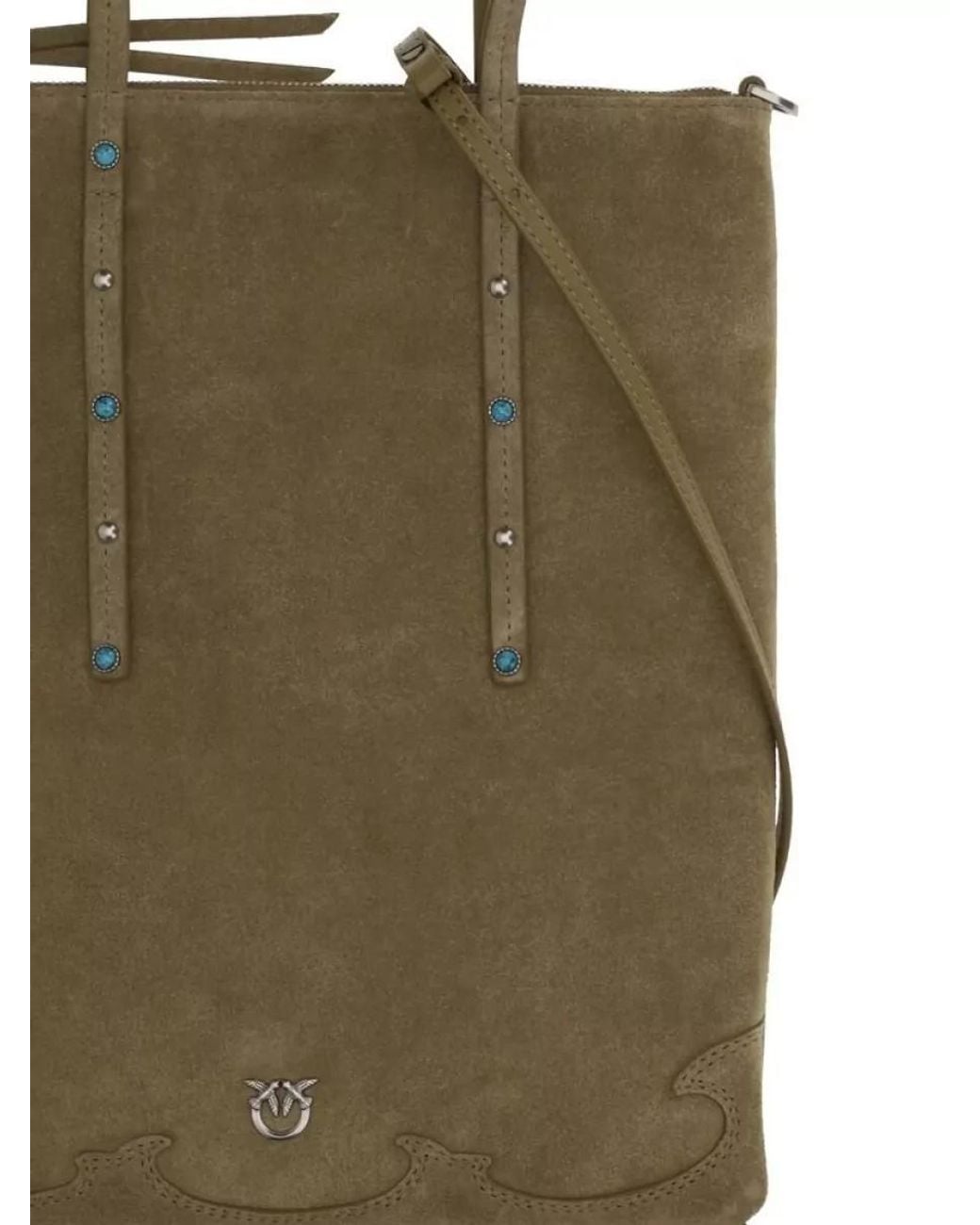 Pinko Green Aika Calf Leather Tote Bag