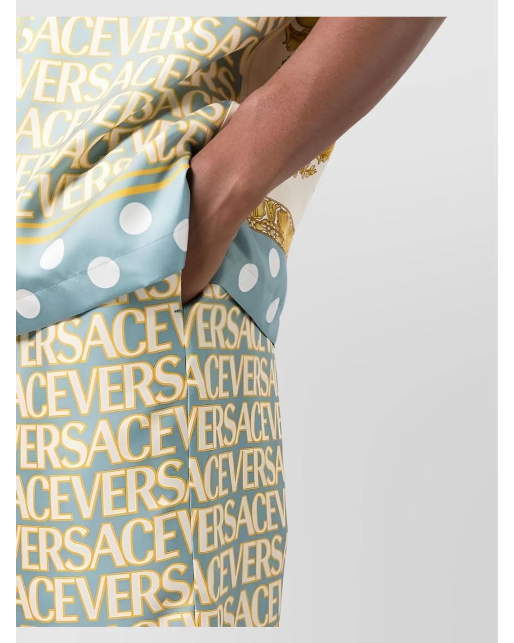 Versace White Silk Logo Print Deck Shorts for men