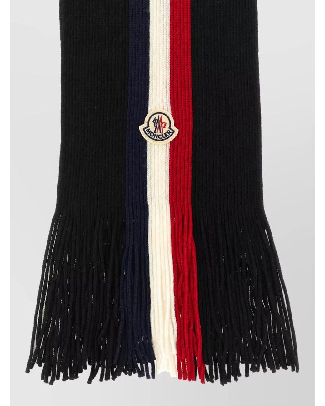 Moncler Black Wool Ribbed Tricolor Scarf for men