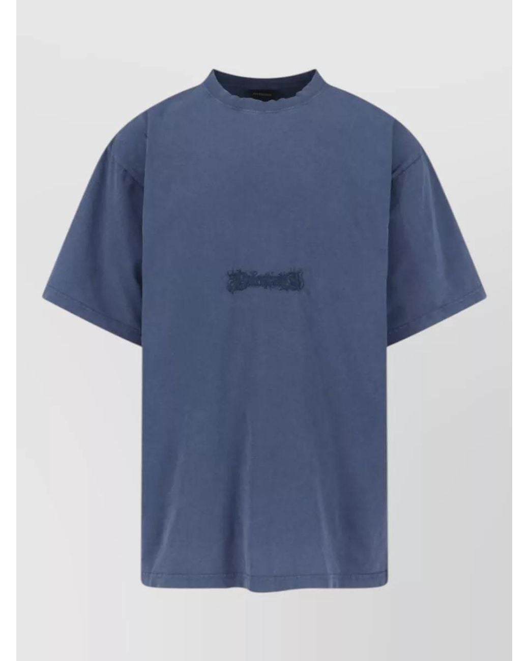 Balenciaga Blue Cotton Logo Embroidered T-Shirt for men
