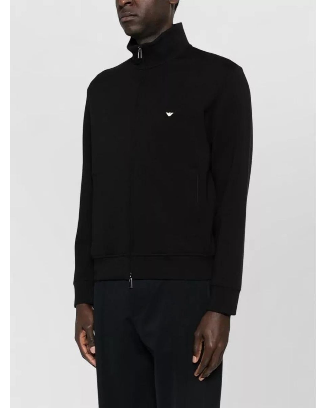 Emporio Armani Black Cotton-Blend Regular-Fit High-Neck Zip Sweatshirt for men
