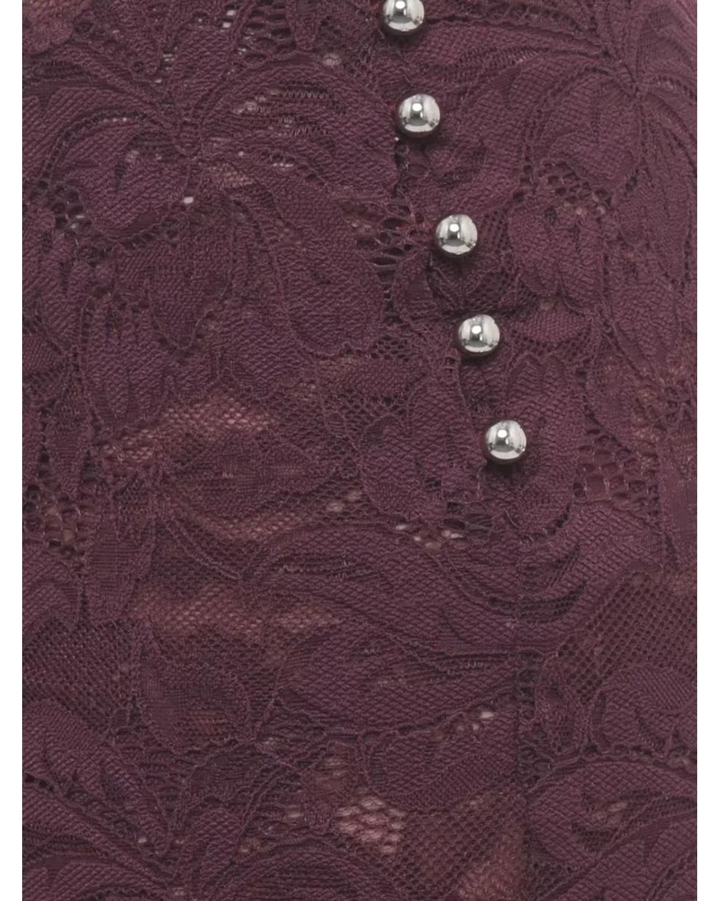 Rabanne Purple Floral Lace Midi Pencil Skirt