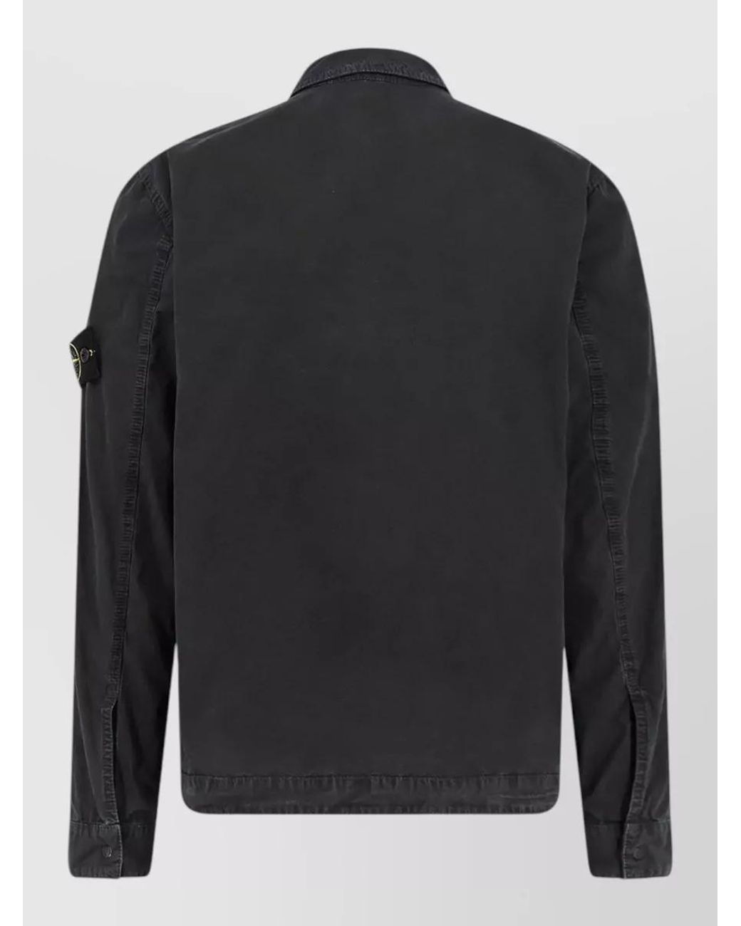 Stone Island Black Cotton Zip-Up Overshirt for men