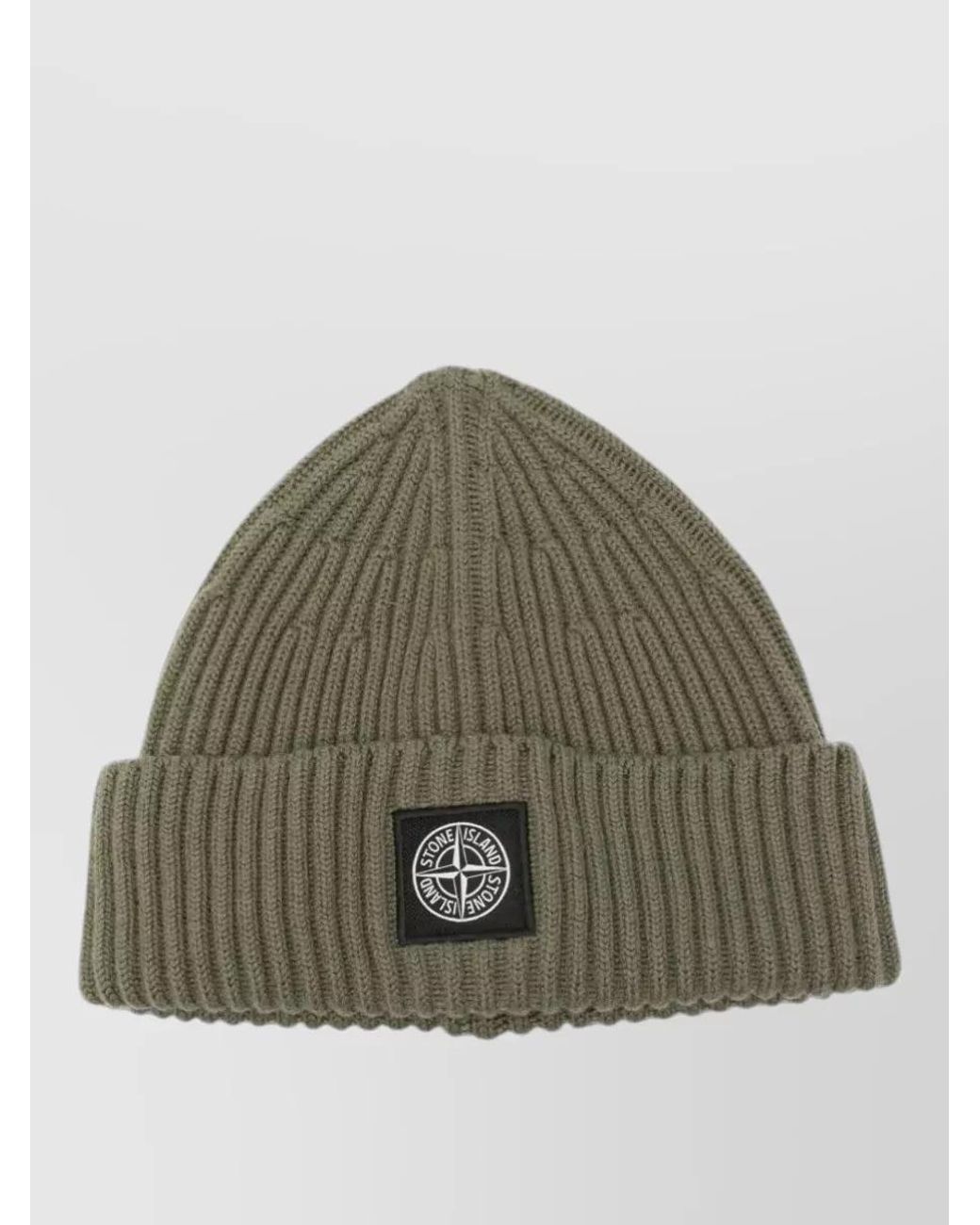 Stone Island Green Ribbed Wool Beanie for men