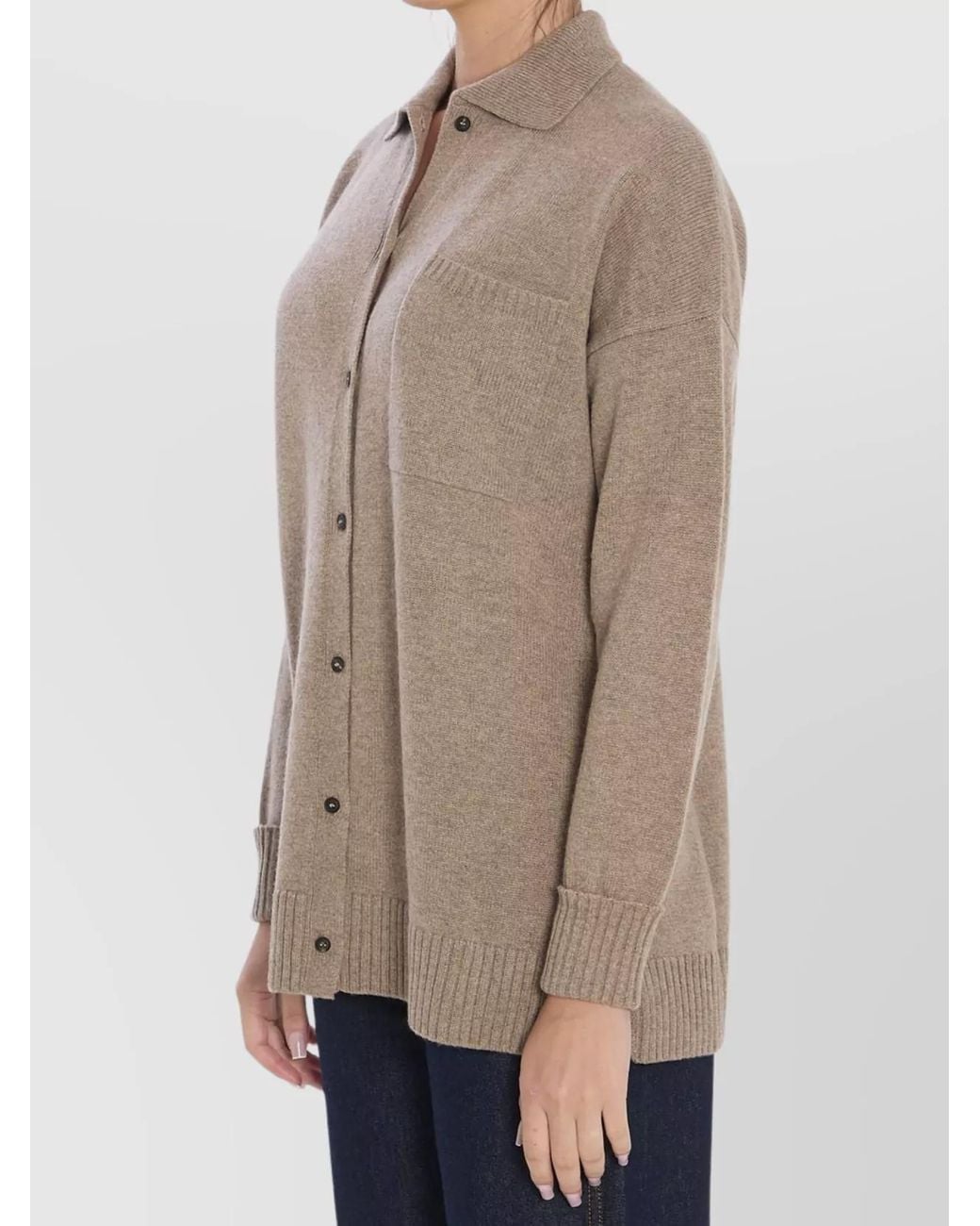 Max Mara Natural Cashmere Ribbed Crewneck Cardigan