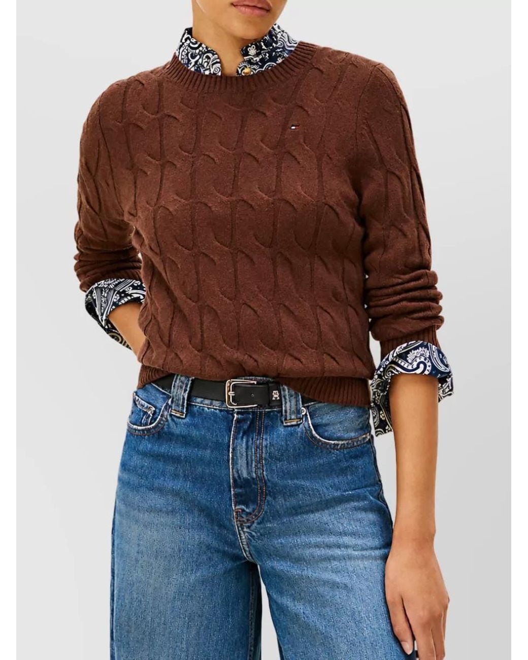 Tommy Hilfiger Brown Cable-Knit Wool Long-Sleeve Sweatshirt