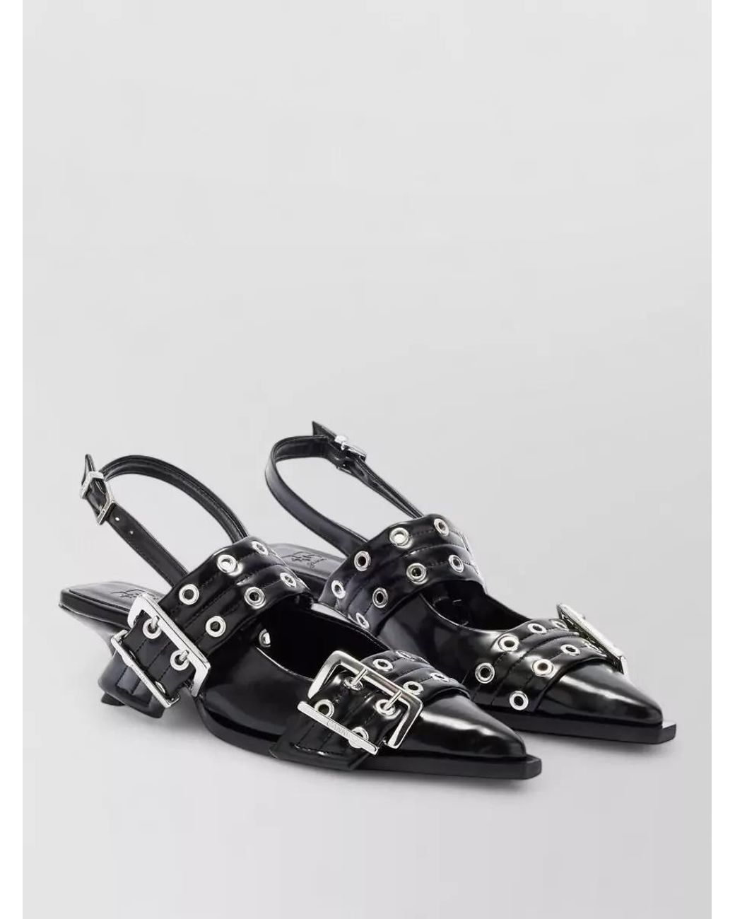 Ganni Black Pointed-Toe Buckle Pumps