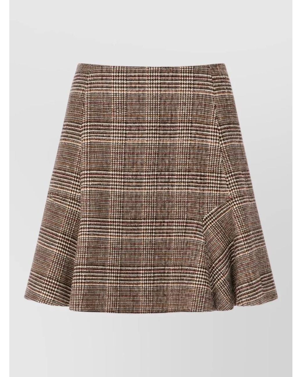 Ermanno Scervino Brown Wool Checked High-Rise Mini A-Line Skirt