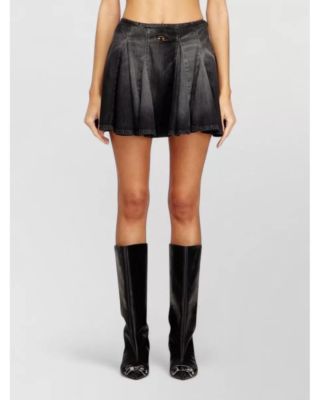 DIESEL Gray Pleated Denim Mini Skirt