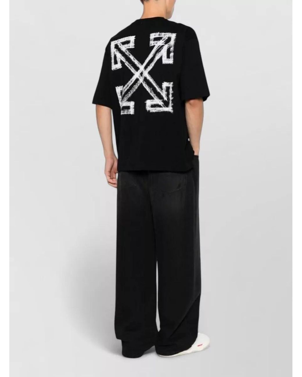 Off-White c/o Virgil Abloh Black Cotton Logo Print Crew Neck Short Sleeve T-Shirt for men