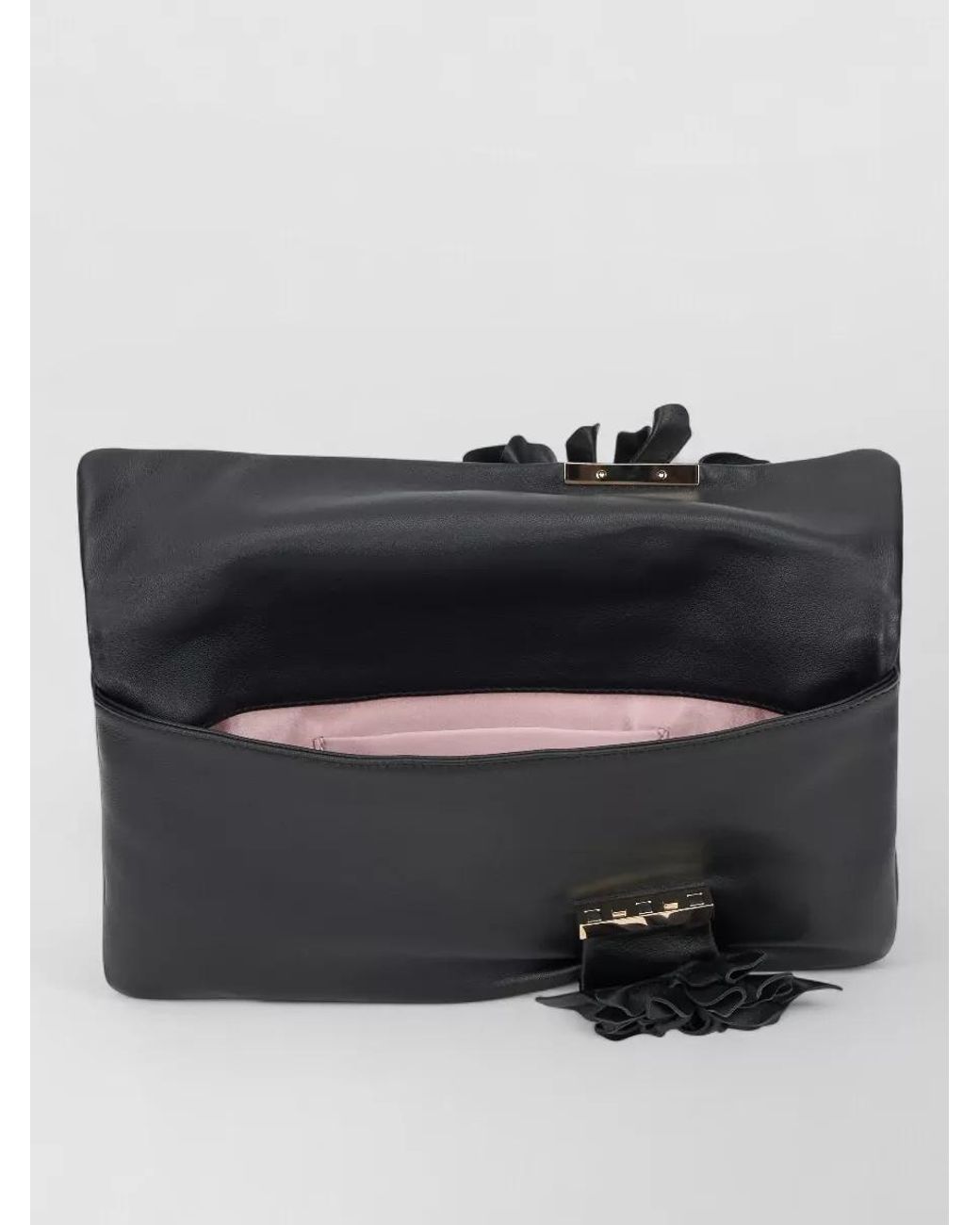 Jimmy Choo Black Leather Floral-Detail Clutch Bag