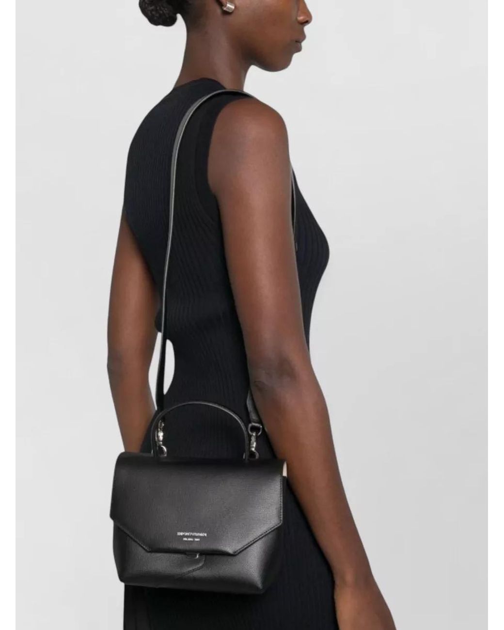 Emporio Armani Black Pebbled Leather Shoulder Bag